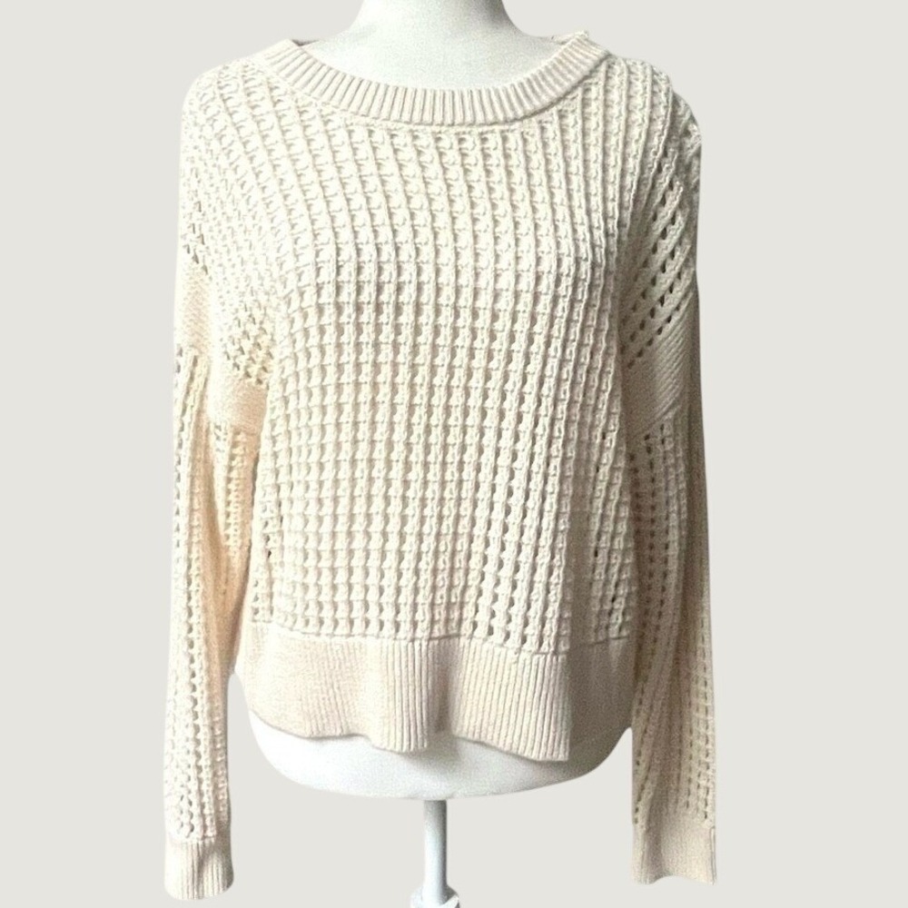 Old Navy Modern Openwork Chunky Knit Crewneck Sweater Womens Small Cream Relaxed